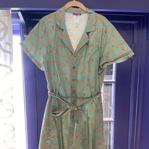Modcloth Dress 2X green Dachshund/WeinerDog hearts